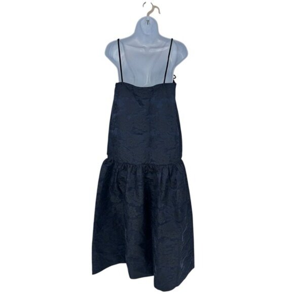 GANNI NEW Navy Blue Botanical Jacquard Formal Bow Strap Midi Dress Size 6 - Picture 10 of 14
